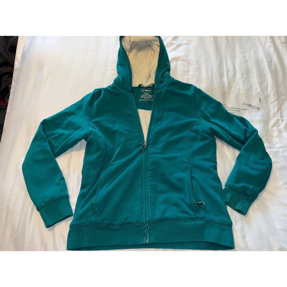 LL Bean Women S Teal Sherpa Lined Full Zip Hoodie Sweatshirt 272958